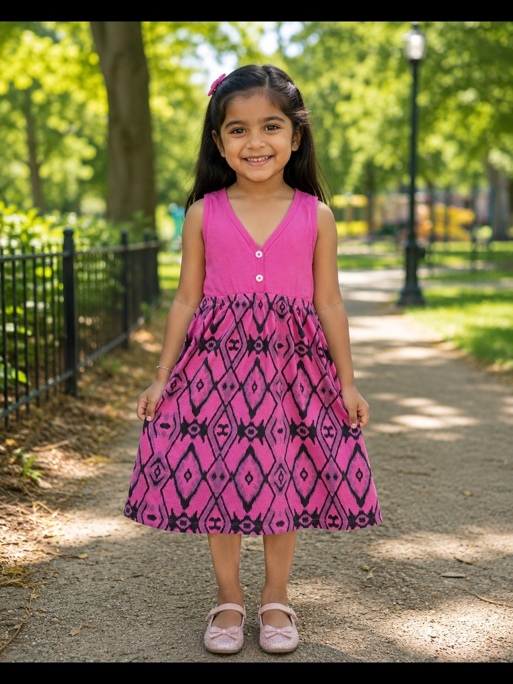 T2 Love Pink Sleeveless Dress with Geometric Print